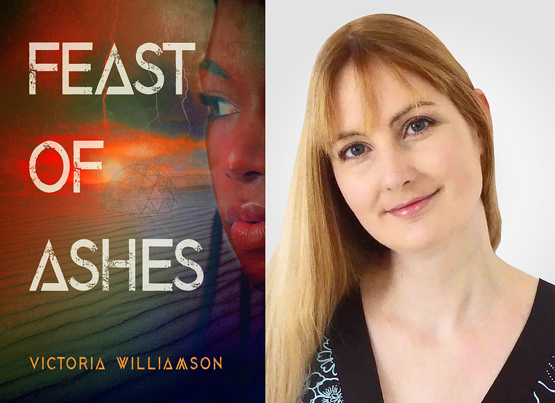 Victoria Williamson headshot and Feast of Ashes book cover